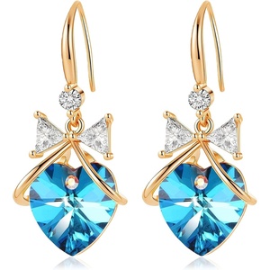 image:imageAustrian Crystal Bowknot Heart Drop Dangle Earrings for Women Fashion 14K Gold Plated Hypoallergenic JewelryBermuda Blue