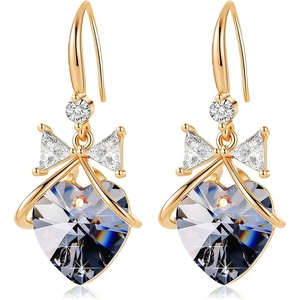 image:imageAustrian Crystal Bowknot Heart Drop Dangle Earrings for Women Fashion 14K Gold Plated Hypoallergenic JewelryBlack