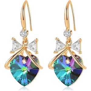 image:imageAustrian Crystal Bowknot Heart Drop Dangle Earrings for Women Fashion 14K Gold Plated Hypoallergenic JewelryRainbow