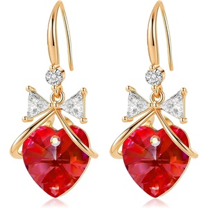 image:imageAustrian Crystal Bowknot Heart Drop Dangle Earrings for Women Fashion 14K Gold Plated Hypoallergenic JewelryRed