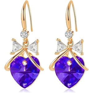 image:imageAustrian Crystal Bowknot Heart Drop Dangle Earrings for Women Fashion 14K Gold Plated Hypoallergenic JewelryViolet