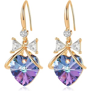 image:imageAustrian Crystal Bowknot Heart Drop Dangle Earrings for Women Fashion 14K Gold Plated Hypoallergenic JewelryVitrail Light
