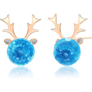 image:imageAustrian Crystal Christmas Reindeer Stud Earrings for Women  14K gold plated brassCute Reindeerball crystalButterfly Claspgift boxAquamarine