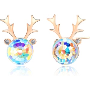 image:imageAustrian Crystal Christmas Reindeer Stud Earrings for Women  14K gold plated brassCute Reindeerball crystalButterfly Claspgift boxAurora Borealis