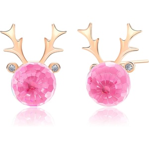 image:imageAustrian Crystal Christmas Reindeer Stud Earrings for Women  14K gold plated brassCute Reindeerball crystalButterfly Claspgift boxPink