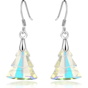 image:imageAustrian Crystal Christmas Tree Drop Dangle Earrings for Women 925 Sterling Silver Hook Hypoallergenic Jewelry Xmas GiftAurora Borealis