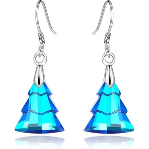 image:imageAustrian Crystal Christmas Tree Drop Dangle Earrings for Women 925 Sterling Silver Hook Hypoallergenic Jewelry Xmas GiftBermuda Blue