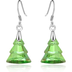 image:imageAustrian Crystal Christmas Tree Drop Dangle Earrings for Women 925 Sterling Silver Hook Hypoallergenic Jewelry Xmas GiftGreen