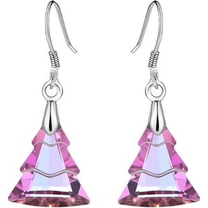 image:imageAustrian Crystal Christmas Tree Drop Dangle Earrings for Women 925 Sterling Silver Hook Hypoallergenic Jewelry Xmas GiftVitrail Light