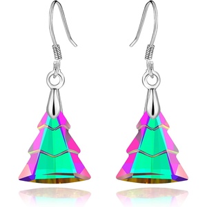 image:imageAustrian Crystal Christmas Tree Drop Dangle Earrings for Women 925 Sterling Silver Hook Hypoallergenic Jewelry Xmas GiftVitrail Medium