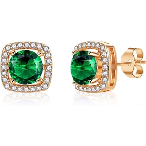 image:imageAustrian Crystal Cushion Cut Halo Stud Earrings for Women Fashion 925 Sterling Silver Hypoallergenic JewelryGreen