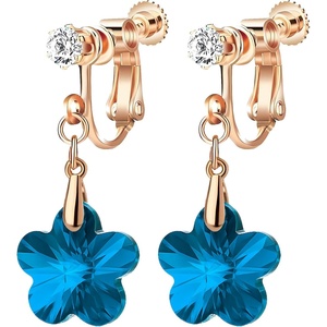 image:imageAustrian Crystal Flower Drop Clip On Earrings for Women Non Pierced 14K Rose Gold Plated Hypoallergenic Dangle Earring JewelryBermuda Blue