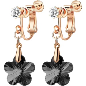 image:imageAustrian Crystal Flower Drop Clip On Earrings for Women Non Pierced 14K Rose Gold Plated Hypoallergenic Dangle Earring JewelryBlack