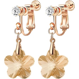 image:imageAustrian Crystal Flower Drop Clip On Earrings for Women Non Pierced 14K Rose Gold Plated Hypoallergenic Dangle Earring JewelryLight Topaz