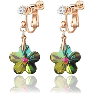 image:imageAustrian Crystal Flower Drop Clip On Earrings for Women Non Pierced 14K Rose Gold Plated Hypoallergenic Dangle Earring JewelryVitrail Medium