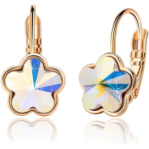 image:imageAustrian Crystal Flower Leverback Drop Earrings for Women 14K Rose Gold Plated Hypoallergenic JewelryAurora Borealis