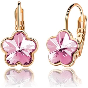 image:imageAustrian Crystal Flower Leverback Drop Earrings for Women 14K Rose Gold Plated Hypoallergenic JewelryLight pink