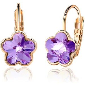 image:imageAustrian Crystal Flower Leverback Drop Earrings for Women 14K Rose Gold Plated Hypoallergenic JewelryTanzanite