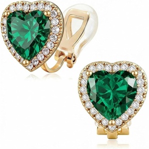 image:imageAustrian Crystal Halo Heart Clip on Earrings for Women  14K gold plated brassexquisite heart designcolorful crystalnonpiercedsoft silicone padsgift boxValentines Day giftEmerald Green