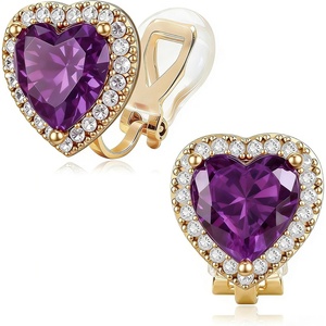 image:imageAustrian Crystal Halo Heart Clip on Earrings for Women  14K gold plated brassexquisite heart designcolorful crystalnonpiercedsoft silicone padsgift boxValentines Day giftTanzanite