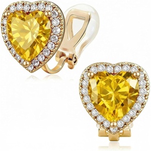 image:imageAustrian Crystal Halo Heart Clip on Earrings for Women  14K gold plated brassexquisite heart designcolorful crystalnonpiercedsoft silicone padsgift boxValentines Day giftTopaz