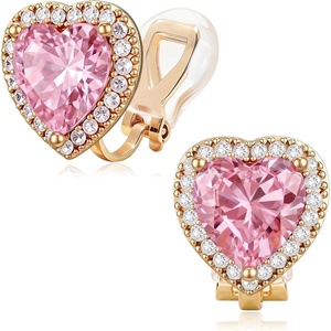 image:imageAustrian Crystal Halo Heart Clip on Earrings for Women  14K gold plated brassexquisite heart designcolorful crystalnonpiercedsoft silicone padsgift boxValentines Day giftPink