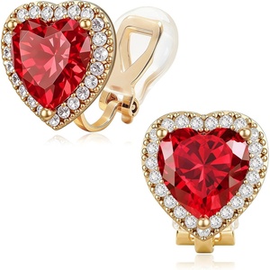 image:imageAustrian Crystal Halo Heart Clip on Earrings for Women  14K gold plated brassexquisite heart designcolorful crystalnonpiercedsoft silicone padsgift boxValentines Day giftRed