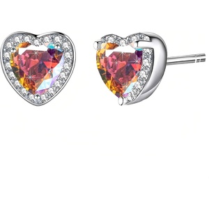 image:imageAustrian Crystal Halo Heart Stud Earrings for Women Fashion 925 Sterling Silver Hypoallergenic JewelryABPink