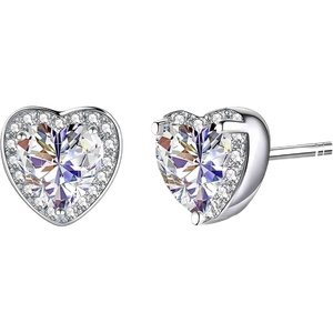 image:imageAustrian Crystal Halo Heart Stud Earrings for Women Fashion 925 Sterling Silver Hypoallergenic JewelryClear White