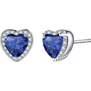 image:imageAustrian Crystal Halo Heart Stud Earrings for Women Fashion 925 Sterling Silver Hypoallergenic JewelryDark Blue