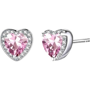 image:imageAustrian Crystal Halo Heart Stud Earrings for Women Fashion 925 Sterling Silver Hypoallergenic JewelryPink
