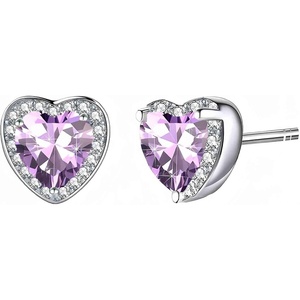 image:imageAustrian Crystal Halo Heart Stud Earrings for Women Fashion 925 Sterling Silver Hypoallergenic JewelryTanzanite