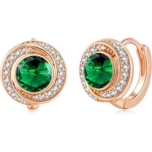 image:imageAustrian Crystal Halo Round Leverback Huggie Earrings for Women 14K Rose Gold Plated Hypoallergenic Jewelry GiftEmerald Green