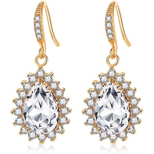 image:imageAustrian Crystal Halo Teardrop Drop Dangle Earrings for Women 14K Rose Gold Plated Hypoallergenic JewelryClear White