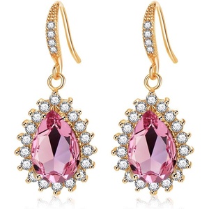 image:imageAustrian Crystal Halo Teardrop Drop Dangle Earrings for Women 14K Rose Gold Plated Hypoallergenic JewelryPink