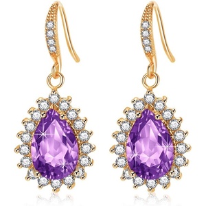 image:imageAustrian Crystal Halo Teardrop Drop Dangle Earrings for Women 14K Rose Gold Plated Hypoallergenic JewelryTanzanite