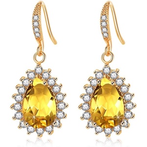 image:imageAustrian Crystal Halo Teardrop Drop Dangle Earrings for Women 14K Rose Gold Plated Hypoallergenic JewelryTopaz