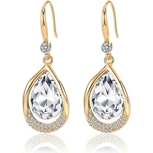 image:imageAustrian Crystal Halo Teardrop Hollow Drop Dangle Earrings for Women 14K Rose Gold Plated Hypoallergenic Jewelry GiftsClear White
