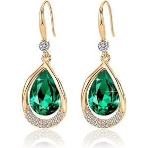 image:imageAustrian Crystal Halo Teardrop Hollow Drop Dangle Earrings for Women 14K Rose Gold Plated Hypoallergenic Jewelry GiftsEmerald