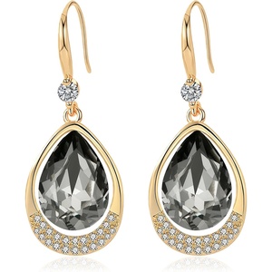image:imageAustrian Crystal Halo Teardrop Hollow Drop Dangle Earrings for Women 14K Rose Gold Plated Hypoallergenic Jewelry GiftsGreyBlack