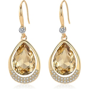 image:imageAustrian Crystal Halo Teardrop Hollow Drop Dangle Earrings for Women 14K Rose Gold Plated Hypoallergenic Jewelry GiftsLight Topaz
