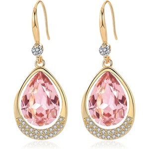 image:imageAustrian Crystal Halo Teardrop Hollow Drop Dangle Earrings for Women 14K Rose Gold Plated Hypoallergenic Jewelry GiftsPink