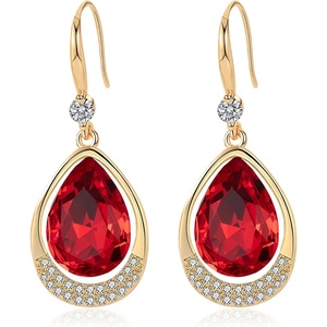 image:imageAustrian Crystal Halo Teardrop Hollow Drop Dangle Earrings for Women 14K Rose Gold Plated Hypoallergenic Jewelry GiftsRed