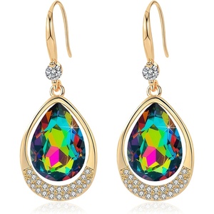 image:imageAustrian Crystal Halo Teardrop Hollow Drop Dangle Earrings for Women 14K Rose Gold Plated Hypoallergenic Jewelry GiftsVitrail Medium