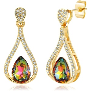 image:imageAustrian Crystal Halo Teardrop Hollow Drop Stud Earrings for Women 14K Rose Gold Plated Hypoallergenic JewelryVitrail Medium