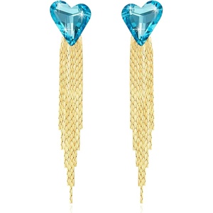 image:imageAustrian Crystal Heart Dangle Earrings Gold Tassel Earrings for Women 14K Gold Plated Hypoallergenic Trendy Jewelry GiftAquamarine