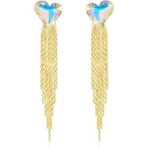 image:imageAustrian Crystal Heart Dangle Earrings Gold Tassel Earrings for Women 14K Gold Plated Hypoallergenic Trendy Jewelry GiftAurora Borealis