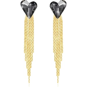 image:imageAustrian Crystal Heart Dangle Earrings Gold Tassel Earrings for Women 14K Gold Plated Hypoallergenic Trendy Jewelry GiftBlack