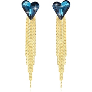 image:imageAustrian Crystal Heart Dangle Earrings Gold Tassel Earrings for Women 14K Gold Plated Hypoallergenic Trendy Jewelry GiftDark Blue