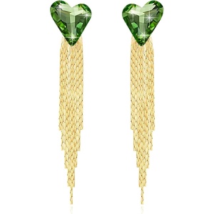 image:imageAustrian Crystal Heart Dangle Earrings Gold Tassel Earrings for Women 14K Gold Plated Hypoallergenic Trendy Jewelry GiftFern Green